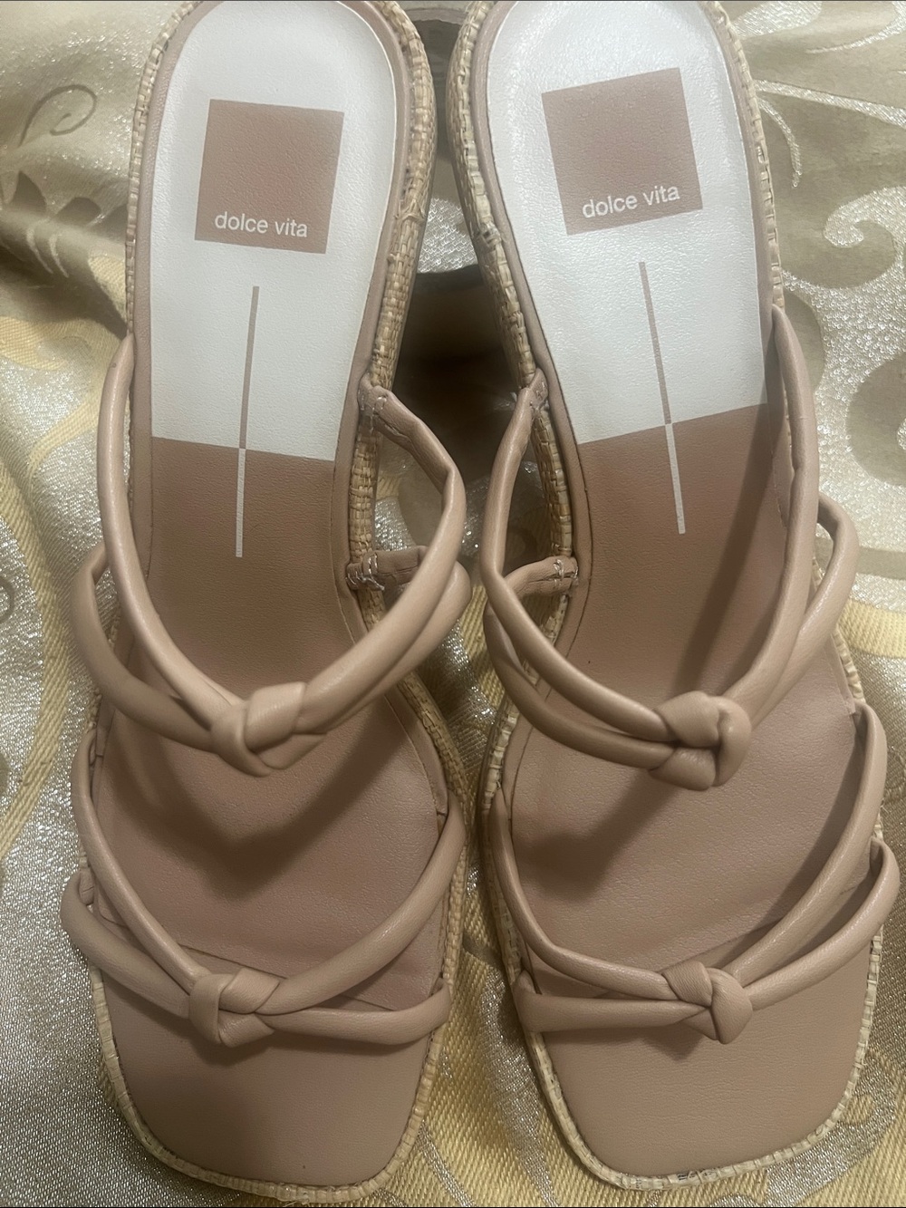 Dolce Vita Knotted Strappy Block Heel Beige Nude NWOB Size 11